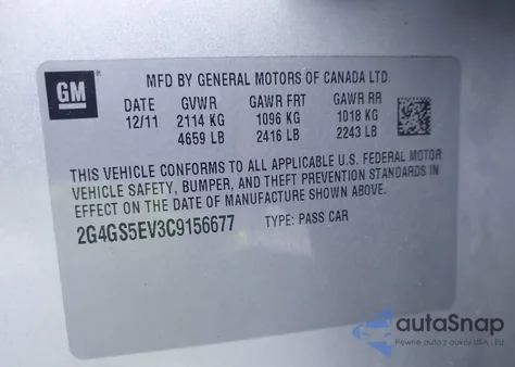 2012 Buick Regal Turbo - Premium 1 из США, поврежденный, VIN 2G4GS5EV3C9156677